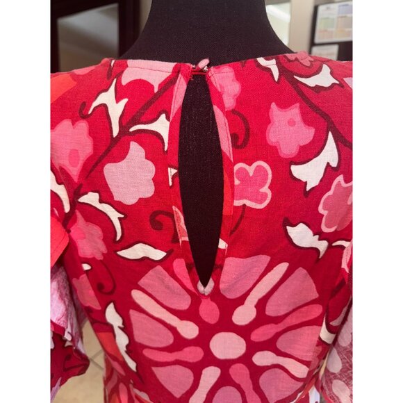 Rhode Zinnia Floral Print Bell Sleeve Midi Dress Red/Pink Floral Linen/Rayon 14 - Picture 8 of 15